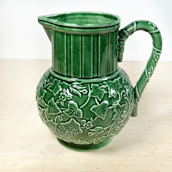 Lenox "Summer Terrace" Green  Pitcher 8" ‎ Handle Portugal Mint Leaves - Picture 1 of 7